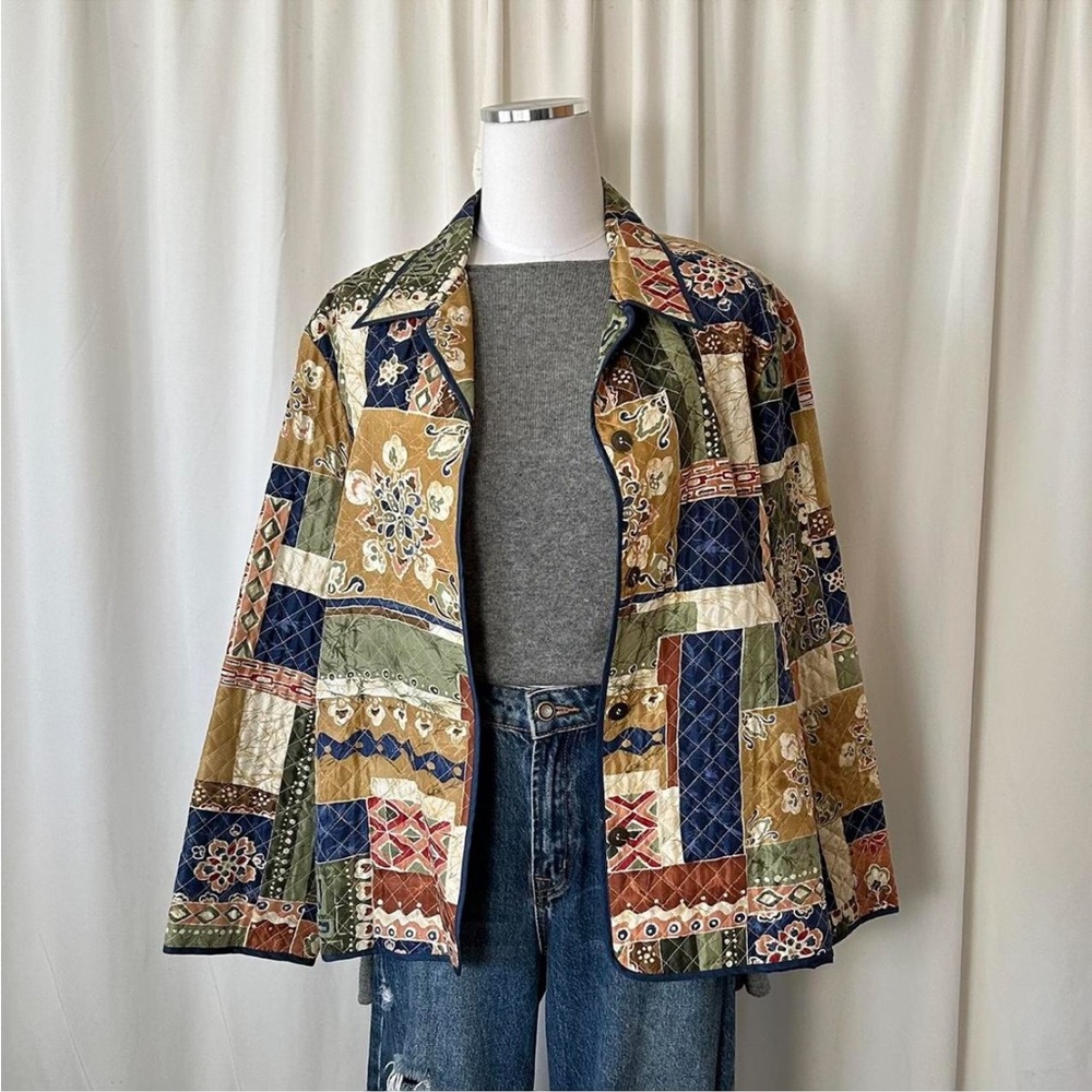 Vintage 1990s Alfred Dunner 100% SILK Patchwork quilted jacket size 16P. - Picture 2 of 8